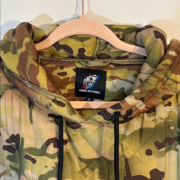 Quilted Camo Nylon Puffer Hoodie, Pullover Hooded Sweatshirt Camouflage, Mens XL - Picture 2 of 5